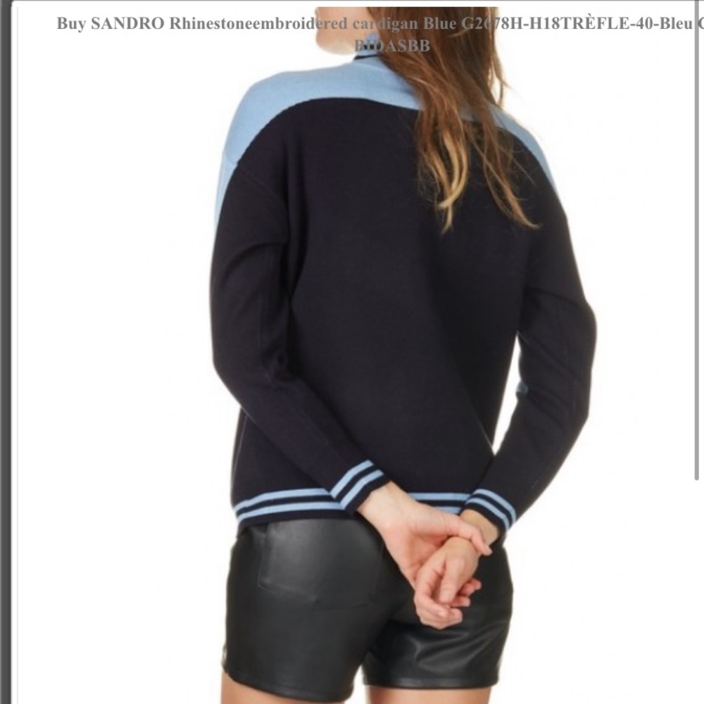 SANDRO Blue Embellished Zip Up Jacket - Picture 5 of 8